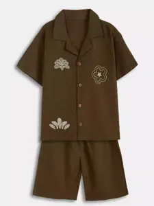 aon fashion Boys Embroidered Pure Cotton Shirt With Shorts