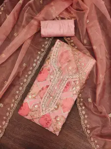 KIMISHA Geometric Embellished Sequinned Organza Unstitched Dress Material