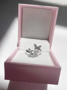 Zarkan 925 Hallmark Silver Rhodium-Plated American Diamond-Studded Adjustable Finger Ring