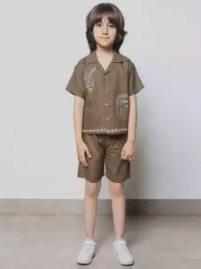 Jiya Fashion Boys Printed Short Sleeves Pure Cotton Shirt With Shorts