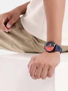 WROGN Men Brass Printed Dial & Leather Straps Analogue Multifunction Watch