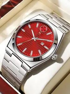 Shocknshop Men Patterned Dial & Stainless Steel Straps Multi Function Watch WCH152Red