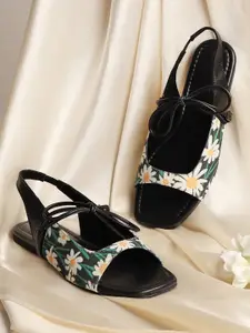 Street Style Store Women Printed Backstrap Open Toe Flats With Bows