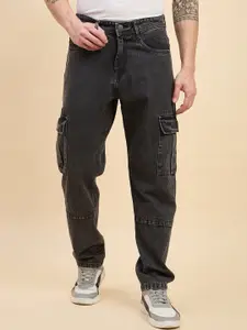 STUDIO NEXX Men Straight Fit Mid-Rise Light Fade Cargo Styles Cotton Non Stretchable Jeans