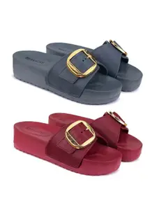 BERSACHE Women Set Of 2 Open Toe Sliders