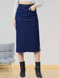 all about you Denim A-Line Midi Skirt