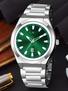 Shocknshop Men Patterned Round Dial & Stainless Steel Straps Analogue Watch WCH151Green