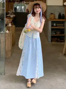 StyleCast Checked A-Line Maxi Skirt