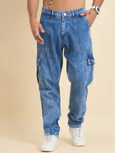 STUDIO NEXX Men Straight Fit Mid-Rise Heavy Fade Cargo Styles Jeans
