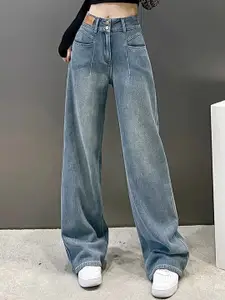 StyleCast x Revolte Women Wide Leg Mid-Rise Light Fade Jeans