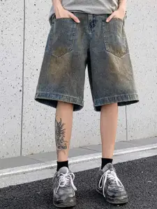 StyleCast x Revolte Men Loose Fit Knee Length Denim Shorts