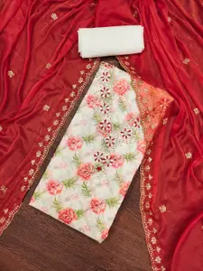 KIMISHA Floral Printed Beads & Stones Unstitched Dress Material