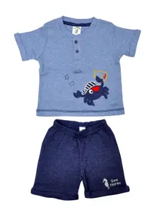 BIO FASHION Boys Embroidered Short Sleeves Pure Cotton T-shirt With Shorts