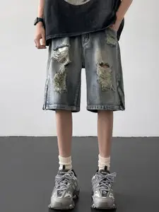 StyleCast x Revolte Men Loose Fit Washed Denim Shorts