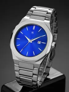 Shocknshop Men Patterned Dial & Stainless Steel Analogue Multi Function Watch WCH150Blue