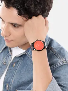 WROGN Men Brass Dial & Leather Straps Analogue Chronograph Watch