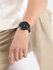 WROGN Men Brass Dial & Leather Straps Analogue Chronograph Watch