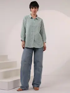 AUTUMN LANE Women Striped Cotton Shirt Collar Shirt Style Top