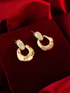 aadita Gold-Plated Artificial Stones Studded Contemporary Drop Earrings