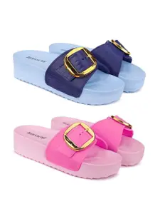 BERSACHE Women Pack Of 2 Open Toe Sliders