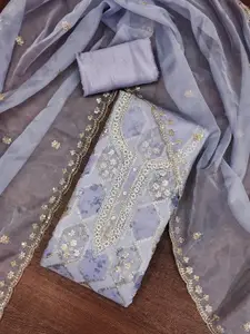 KIMISHA Floral Embroidered Sequinned Organza Unstitched Dress Material