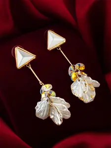 aadita Gold-Plated Artificial Beaded Triangular Drop Earrings