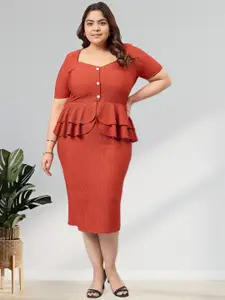 Sztori Women Self Design Ruffled Sweetheart Neck Fit & Flare Dress