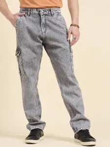 STUDIO NEXX Men Straight Fit Mid-Rise Heavy Fade Cargo Jeans