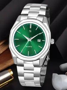 Shocknshop Men Patterned Dial & Stainless Steel Straps Analogue Function Watch WCH153Green