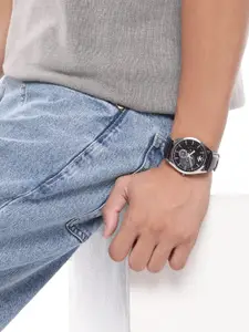 WROGN Men Brass Dial & Leather Straps Watch