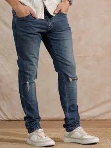 WROGN Men Comfort Slim Fit Mid-Rise Mildly Distressed Light Fade Jeans