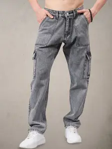 STUDIO NEXX Men Cotton Straight Fit Mid-Rise Light Fade Cargo Jeans