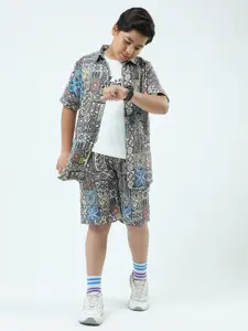 Monte Carlo Boys Printed Shirt Collar T-shirt & Shirt With Short