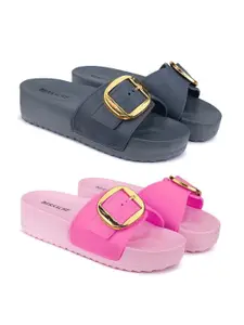 BERSACHE Women Pack Of 2 Open Toe Sliders