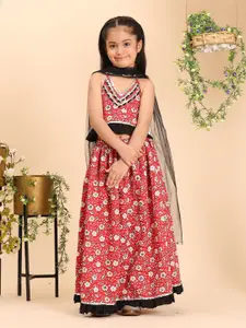 Cutiekins Girls Floral Printed Cotton Gota Patti Ready to Wear Lehenga, Choli With Dupatta