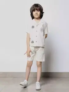 aon fashion Boys Embroidered Pure Cotton Shirt With Shorts