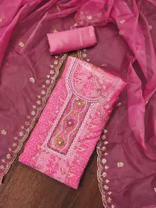 KIMISHA Bandhani Printed Sequinned Organza Unstitched Dress Material