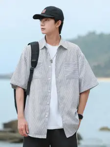 StyleCast x Revolte Vertical Stripes Striped Cutaway Collar Short Sleeves Shirt