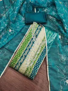 KIMISHA Floral Woven Design Beads & Stones Unstitched Dress Material