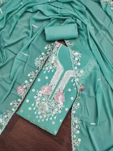 KIMISHA Floral Embroidered Sequinned Georgette Unstitched Dress Material