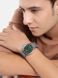 WROGN Men Brass Dial & Textured Straps Analogue Multi Function Watch