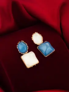 aadita Gold-Plated Artificial Stones Studded Square Drop Earrings