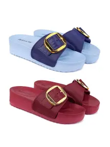 BERSACHE Women Pack Of 2 Open Toe Sliders