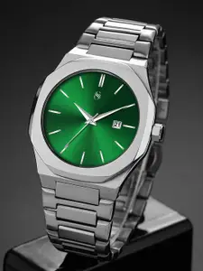 Shocknshop Men Patterned Dial & Stainless Steel Straps Analogue Function Watch WCH150Green