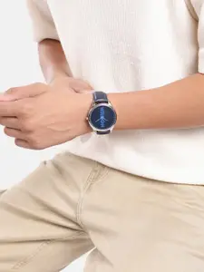 WROGN Men Brass Printed Dial & Leather Straps Analogue Chronograph Watch