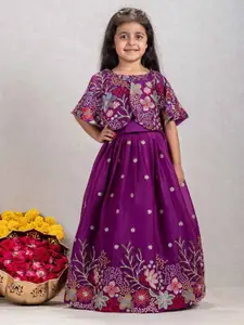 Lagorii Girls Floral Sequin Embellished Ready To Wear Lehenga & Blouse