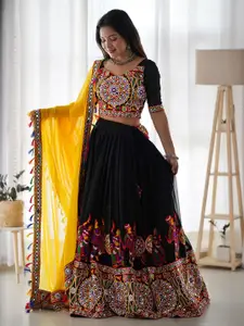 LeeliPeeri Designer Embroidered Mirror Work Semi-Stitched Lehenga & Blouse With Dupatta