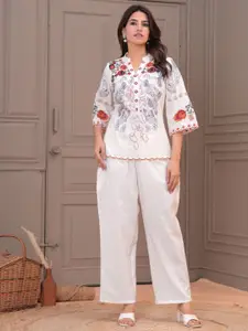 all about you Embroidered Pure Cotton Top & Trousers Co-Ord Set