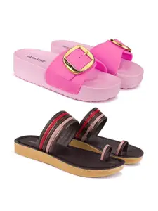 BERSACHE Women Pack Of 2 Flip Flops & Sliders