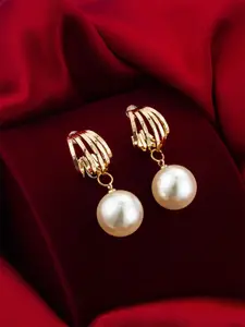 aadita Gold-Plated Pearls Beaded Spherical Half Hoop Earrings